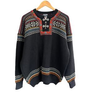 Dale of Norway Vtg Fair Isle Wool‎ Pullover Sweater Black Multicolor Size XL NWT